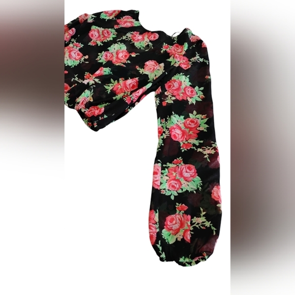 GUESS | ROSESROSESROSES 🌹 Sheer Long Sleeve Cropped Top & Open V Back Medium - Picture 4 of 10